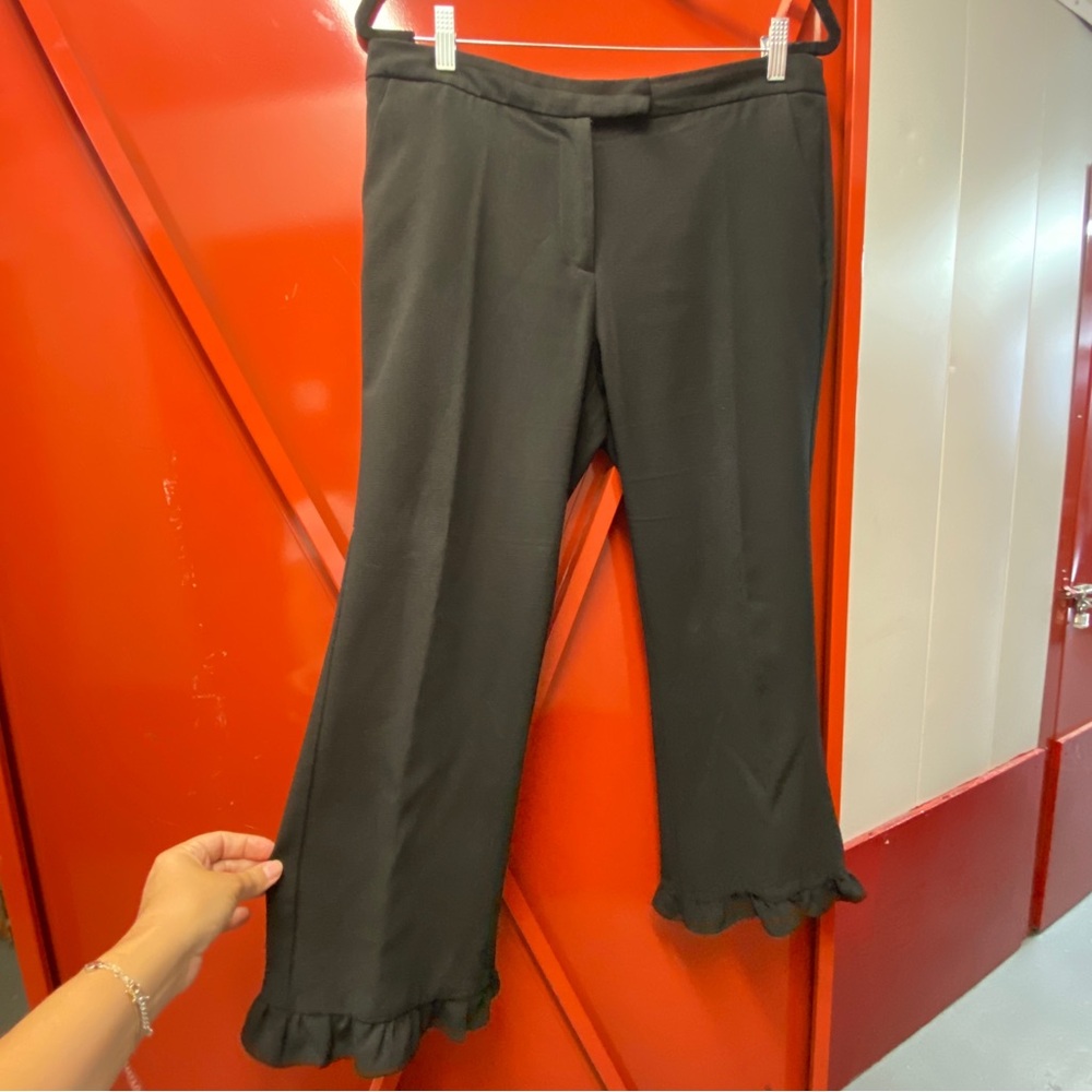 Nanette Lepore Black Cropped Dress Pants w/ Ruffle Hem | Size 10
